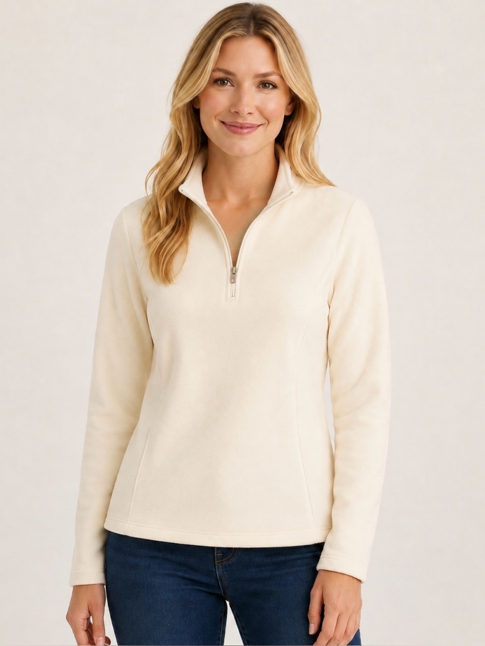 LANDSEND Women Anyweather Fleece Quarter Zip Pullover Sporty Lightweight Warmth